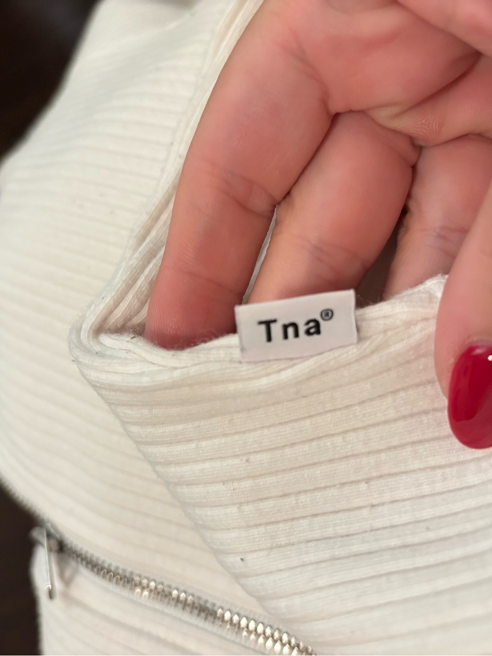 TNA Ivory Ribbed Zip-Up Cardigan - Picture 3 of 5